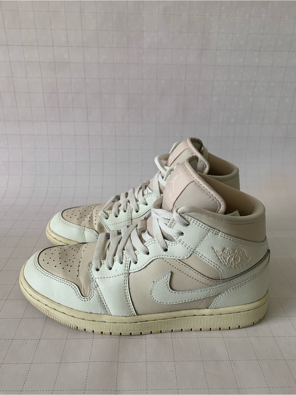 Nike Air Jordan 1 Women’s Mid-Top Sneakers in Cream and White